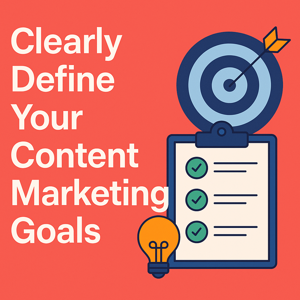 This image shows an arrow and dart telling to clearly define your content marketing goals.